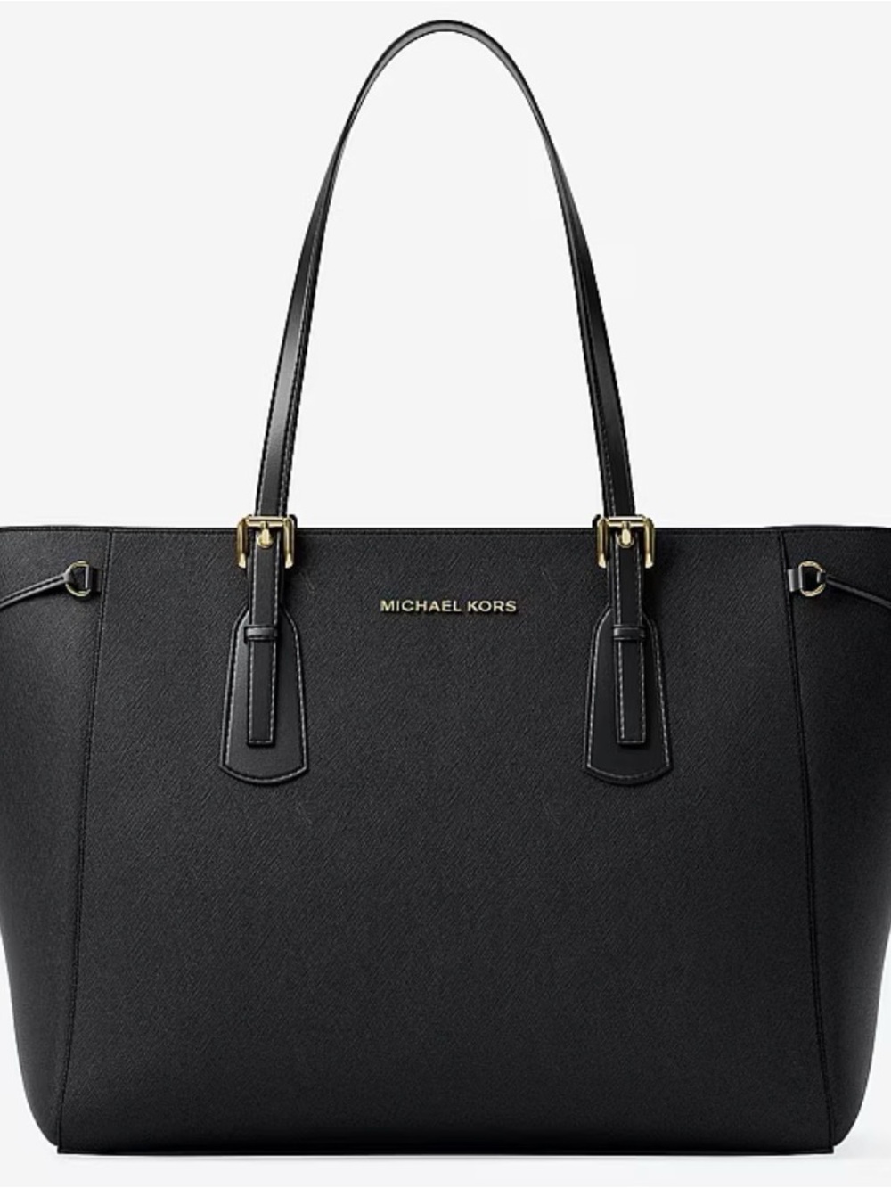 Michael Kors Black Voyager 100% Saffiano Leather Tote with Gold Accents